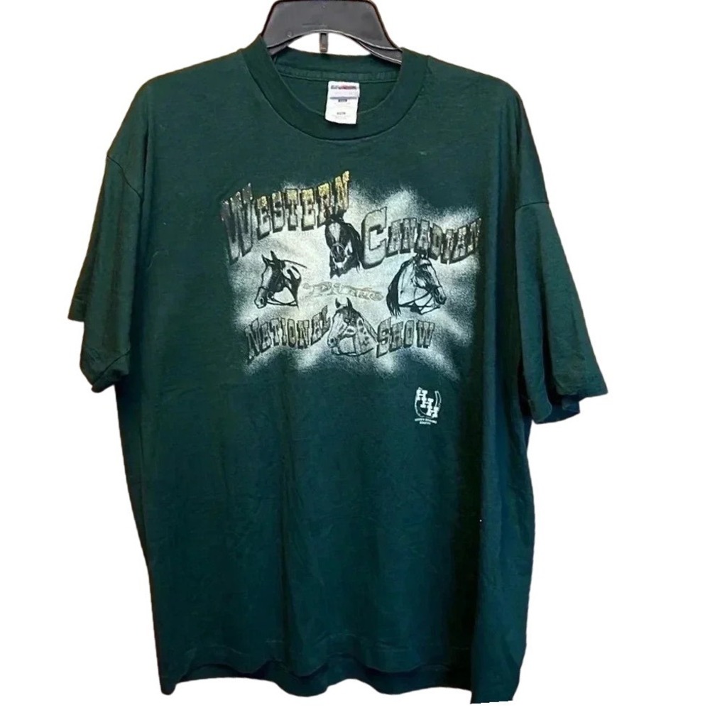 Vintage Fruit of the Loom Western Canadian National Show Horse T-Shirt XXL Green